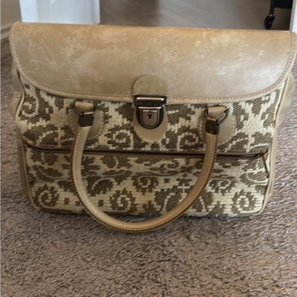 Source Unknown Tan And Brown Patterned Satchel - image 1